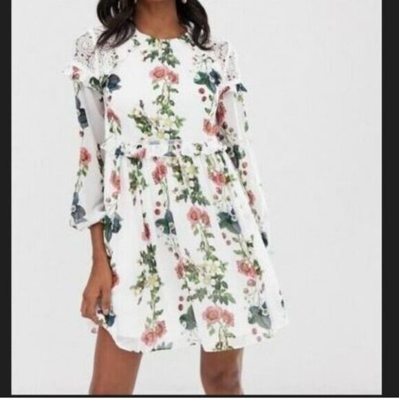Ted Baker White Oracle Floral lace Ruffle Dress Size US 8 - Picture 2 of 13